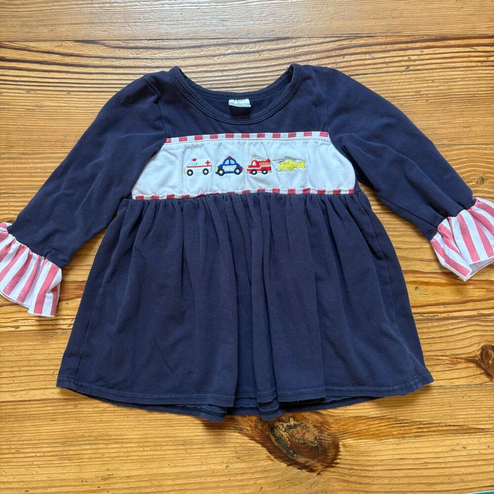 Boutique blue long‎ sleeve ruffle first responders vehicle toddler shirt SIZE 3T